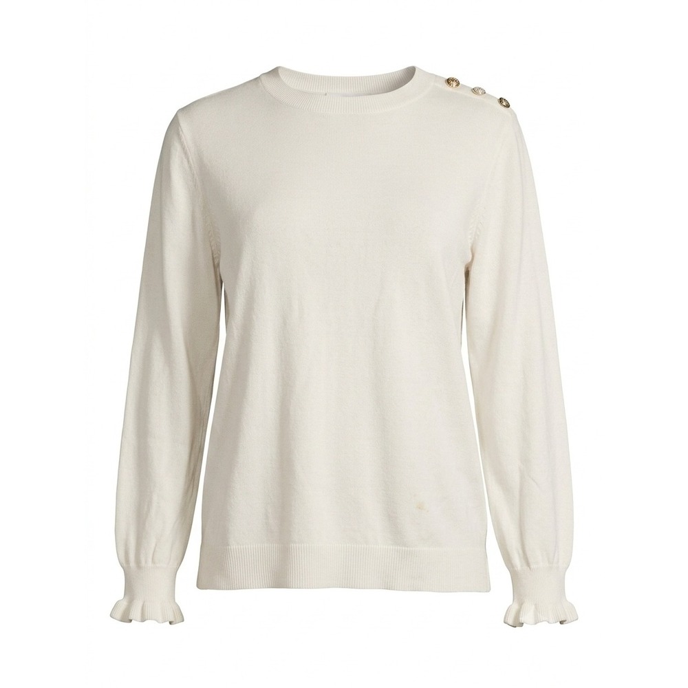 J. Crew White Pima Cotton Rhinestone Accent Sweater Size Medium